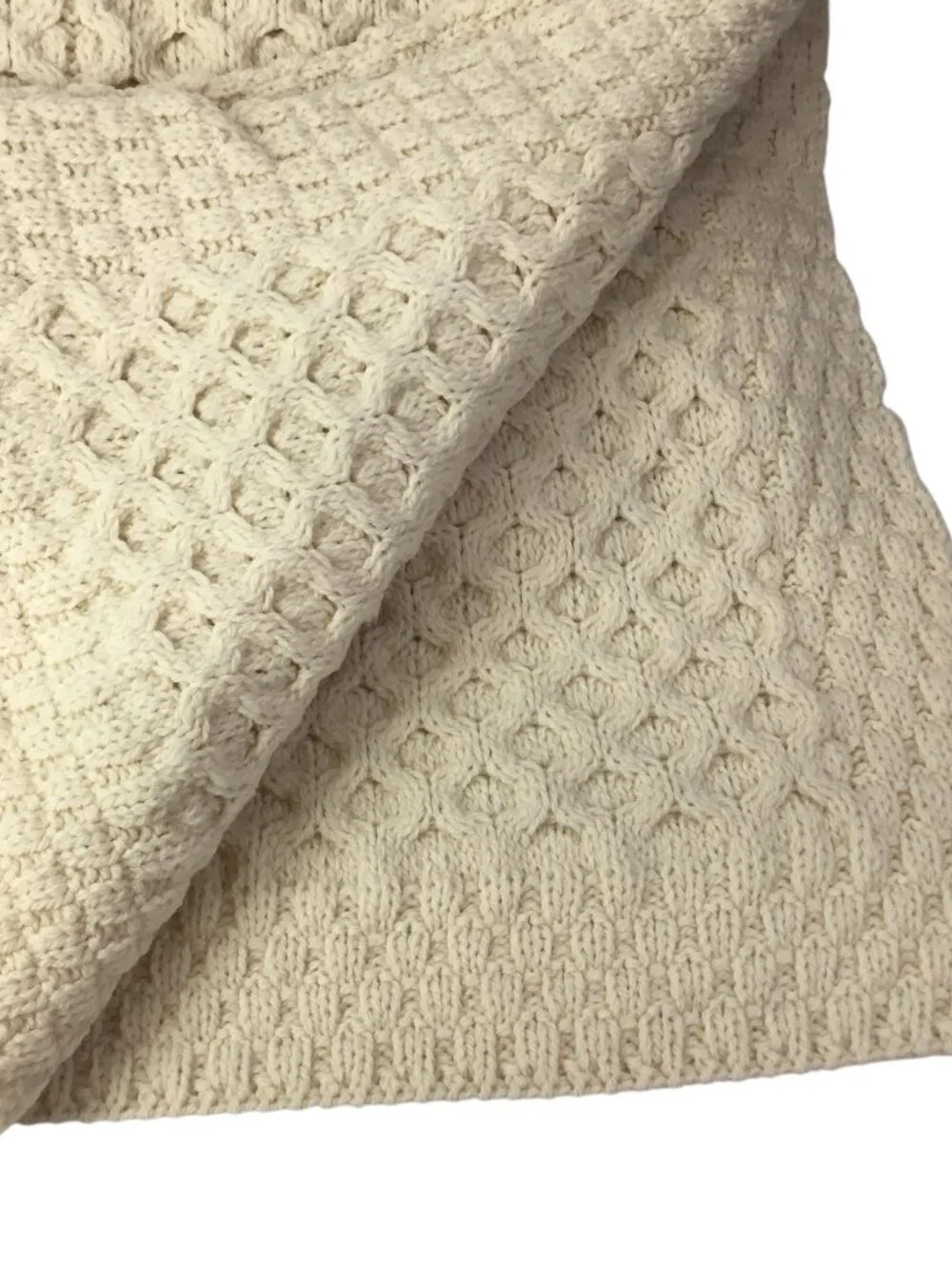 Kilronan Merino Wool Throw NIP Cable Knit Aran Ireland Natural 42 x 72
